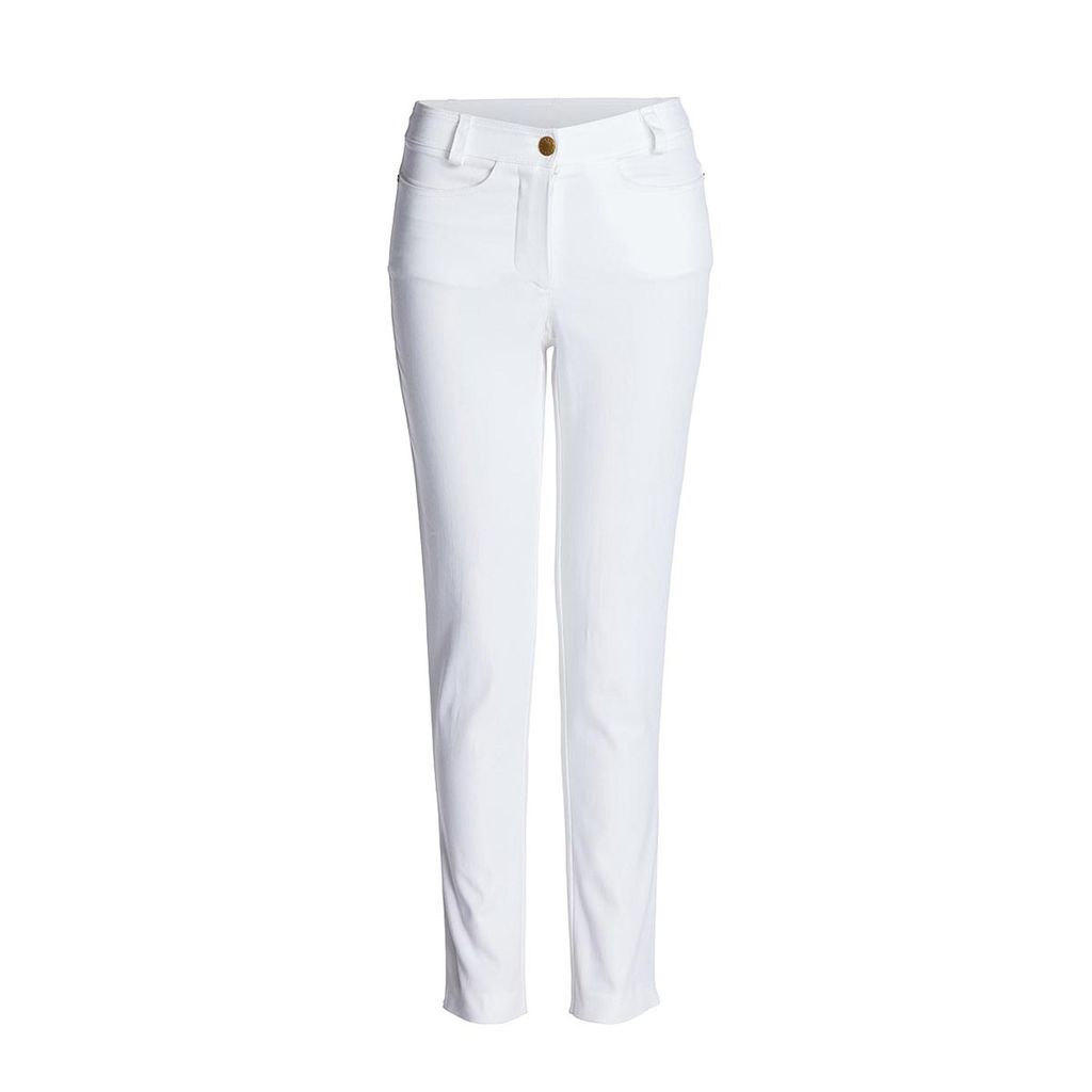 Women's White Fitted Mid Rise Trousers Extra Small Conquista