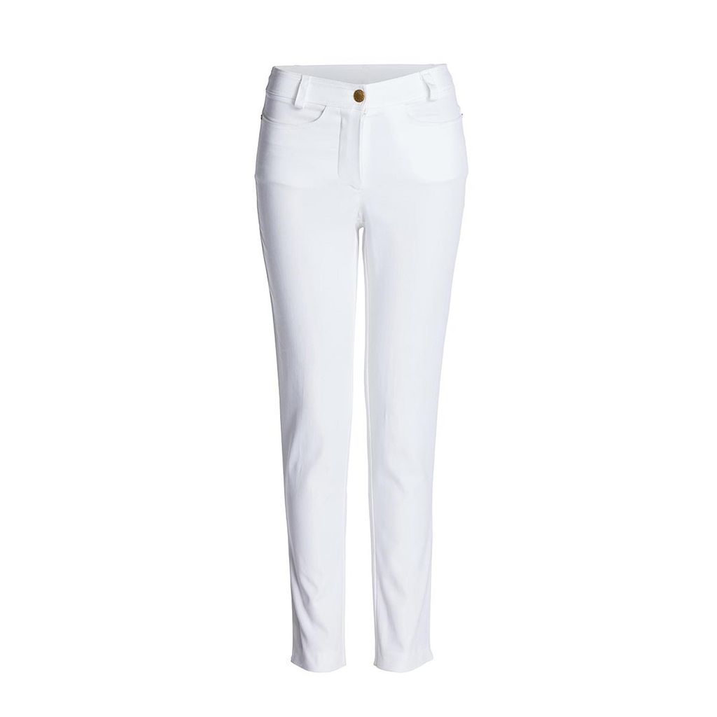 Women's White Fitted Mid Rise Trousers Stretch Gabardine Extra Small Conquista