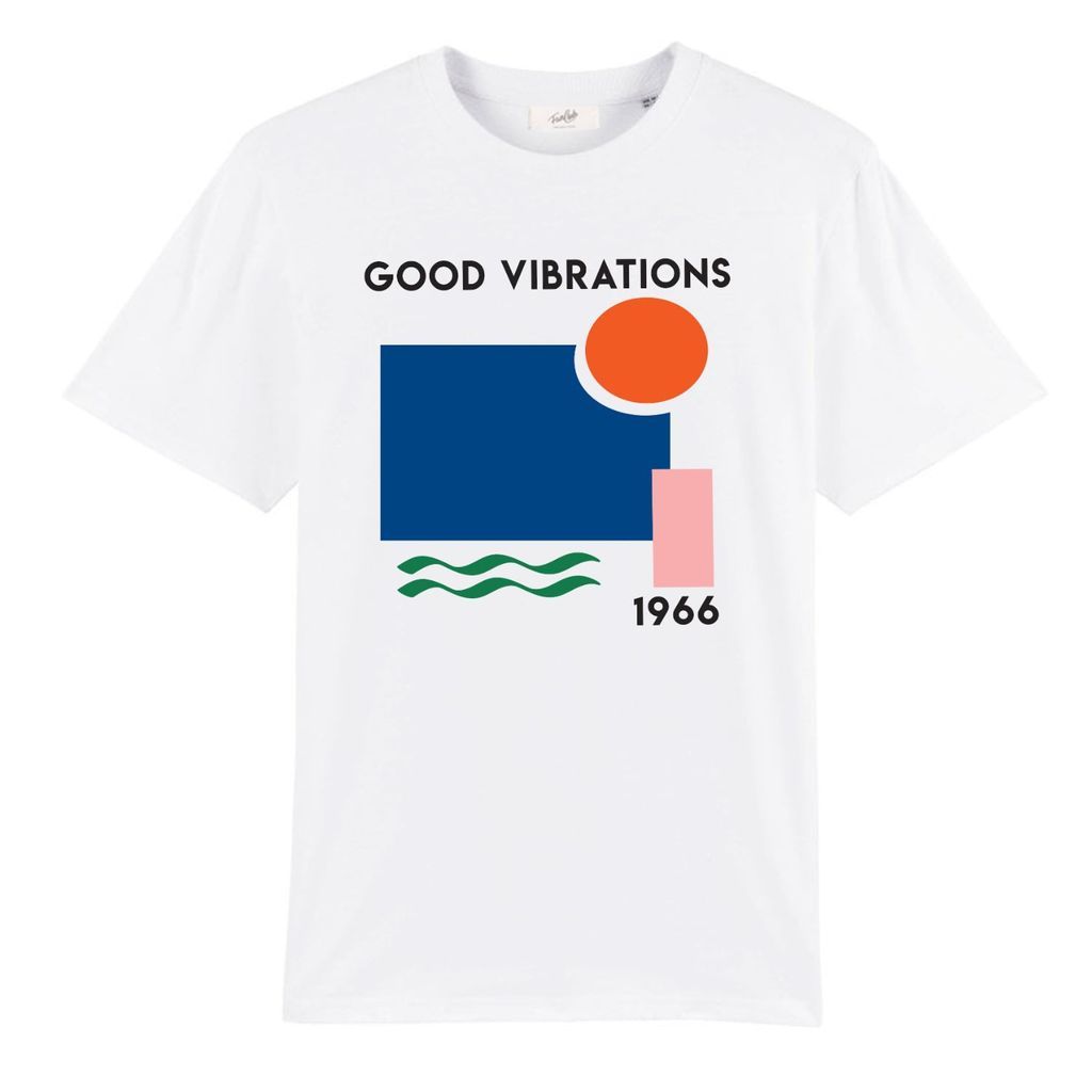 Women's White Good Vibrations Oversized Retro Slogan T-Shirt Extra Large Fanclub