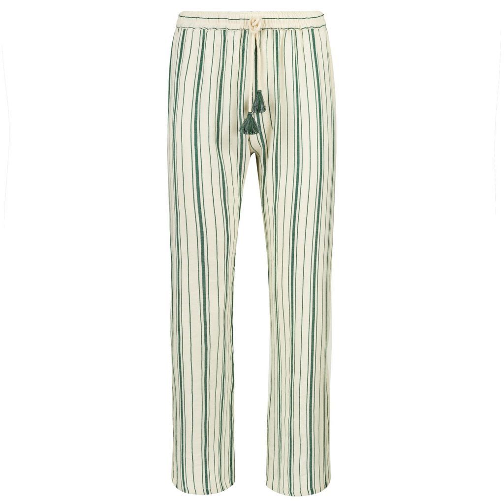 Women's White Moroccan Green Stripped Beach Trousers Extra Small Boutique Kaotique