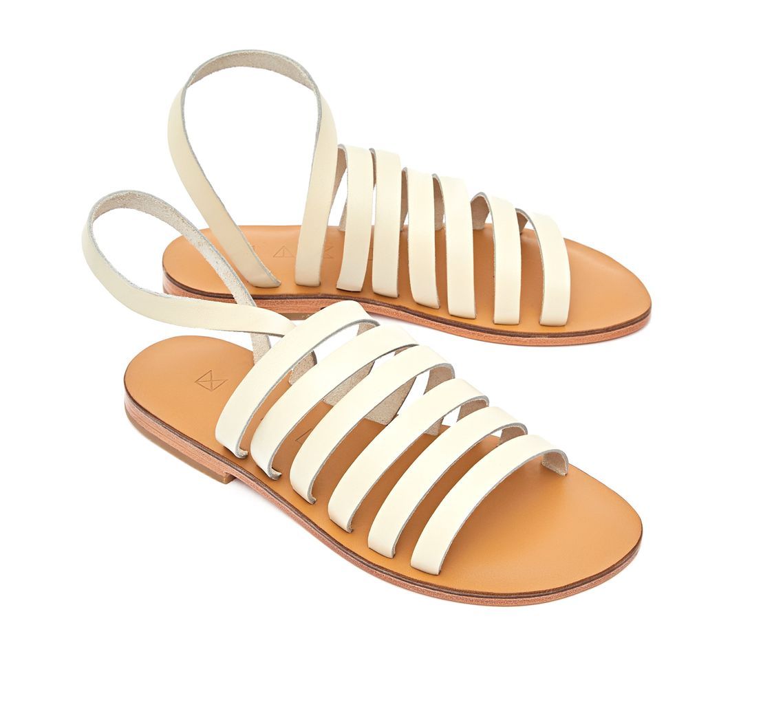 Women's White Ray Leather Flat Sandals - Cream 2 Uk Maki Sandals