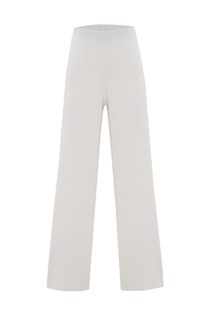 Women's White Rib Knitted Comfort Fit Knitwear Trousers Ecru Extra Large Peraluna
