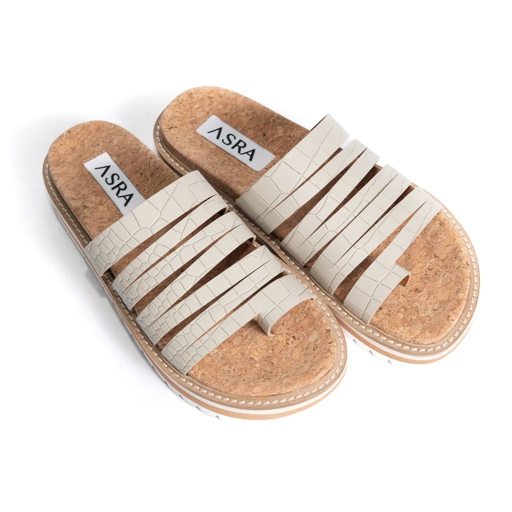 Women's White Sallie Rice Croc Leather Flatform Sandal 3 Uk ASRA