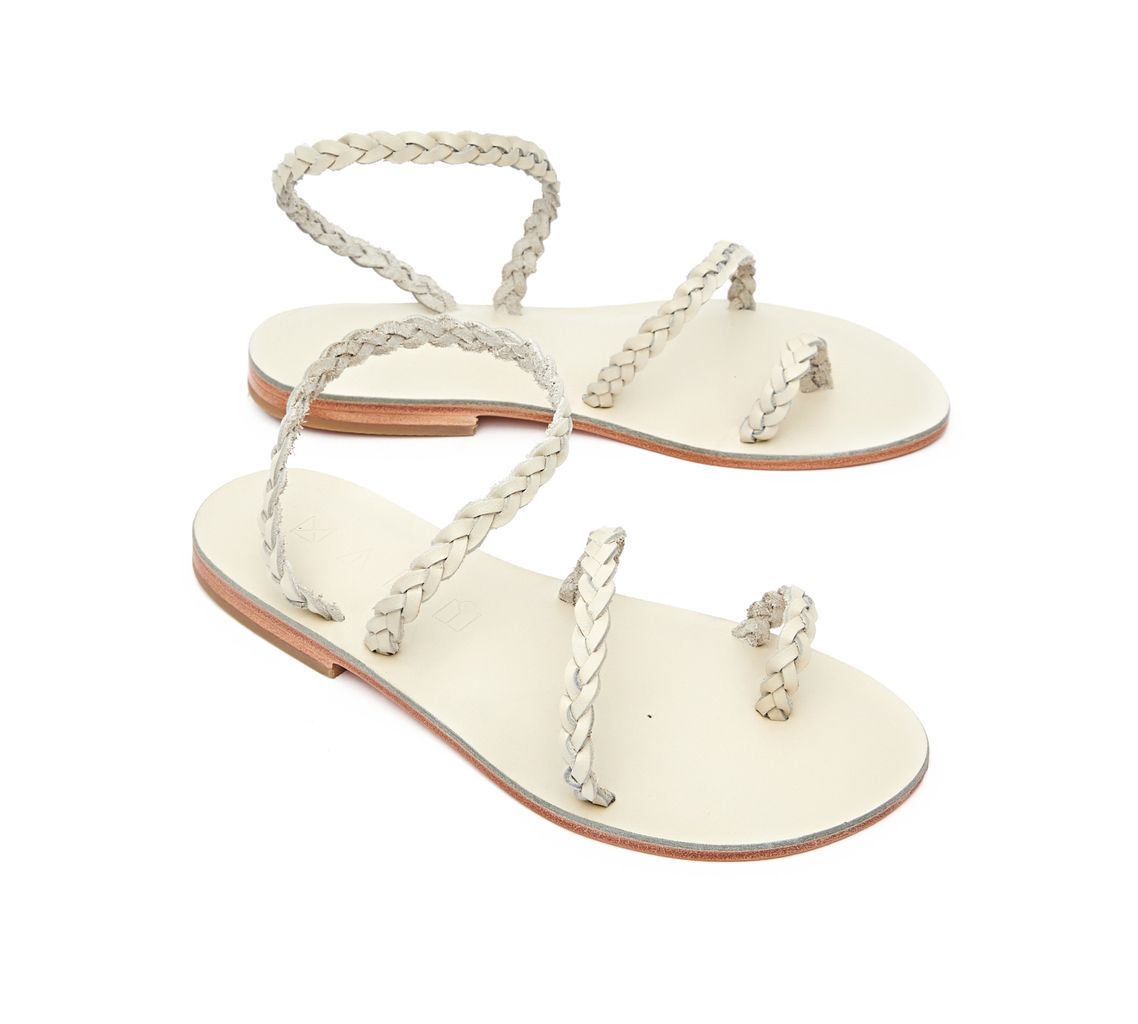 Women's White Salt Leather Flat Sandals - Cream 2 Uk Maki Sandals
