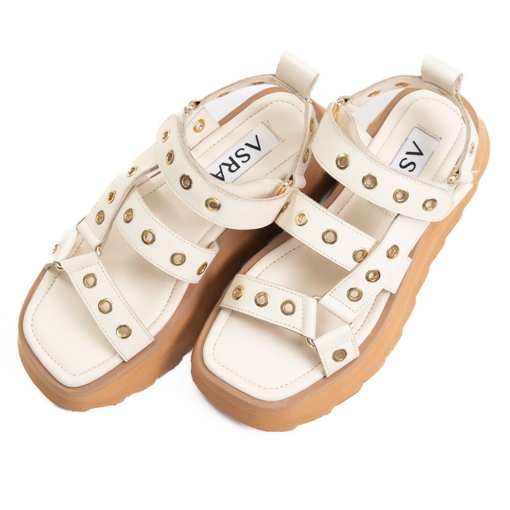 Women's White Sonnie Icing Leather Eylet Strappy Sandal 3 Uk ASRA