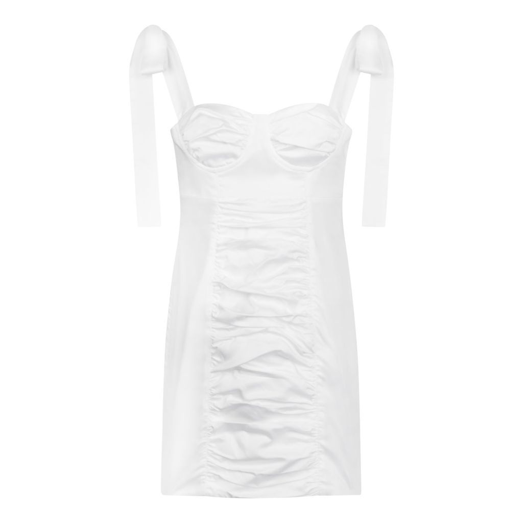Women's White Tie Strap Ruched Dress Extra Small GEHLAN