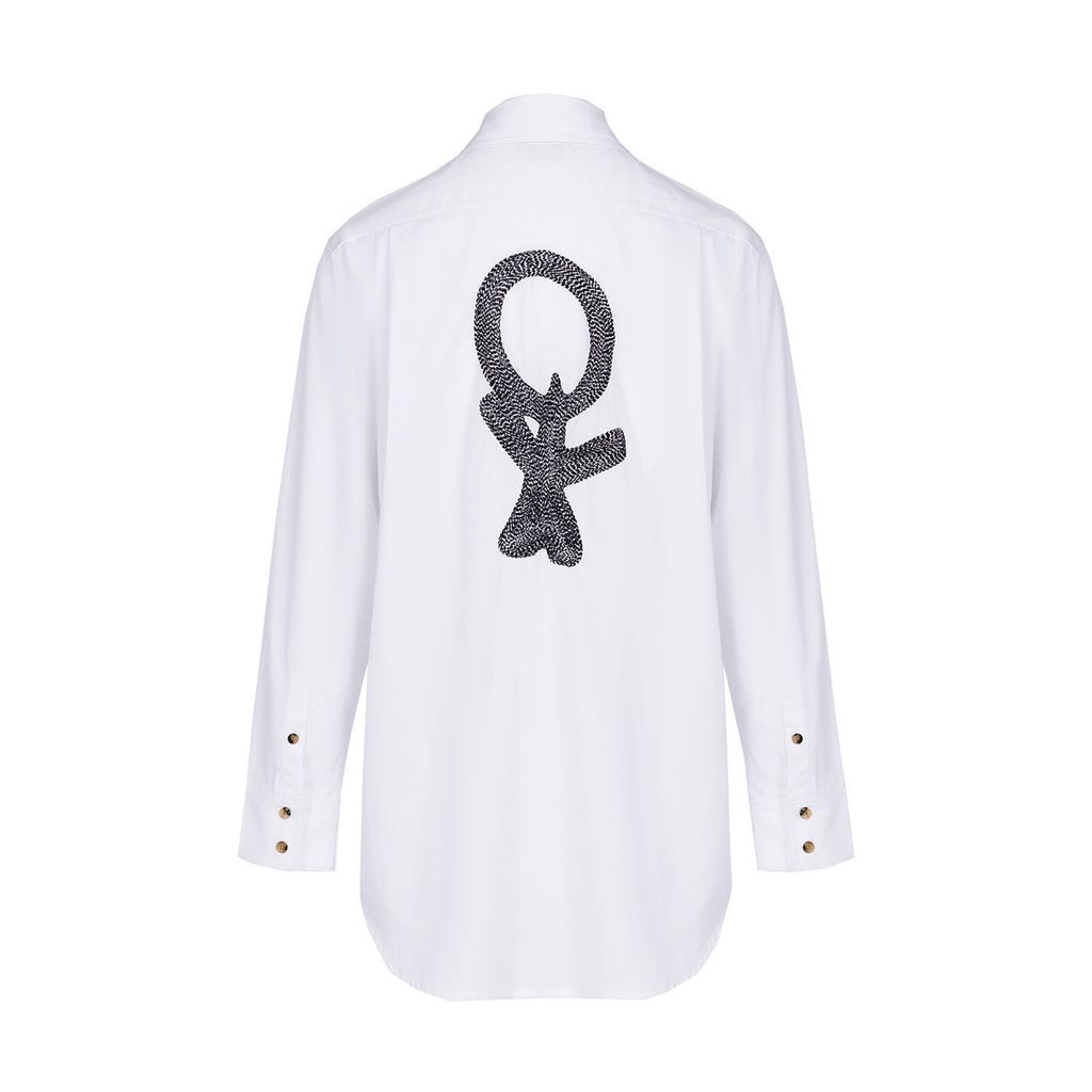 Women's White Urembo Boyfriend Shirt With Aku'aba Embroidery Small Asantii