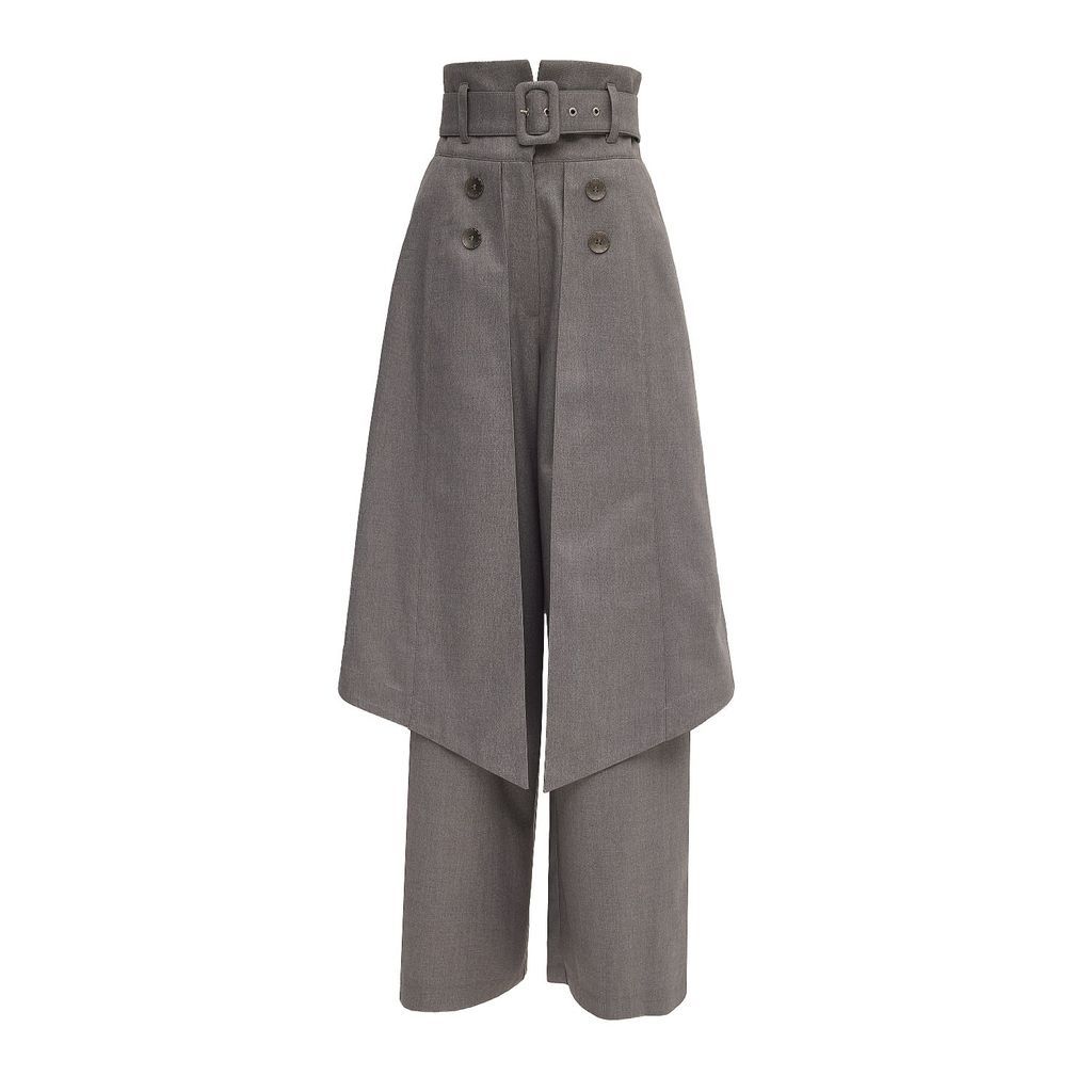 Women's Wide Leg Trousers With Skirt Overlay Grey Extra Small Julia Allert