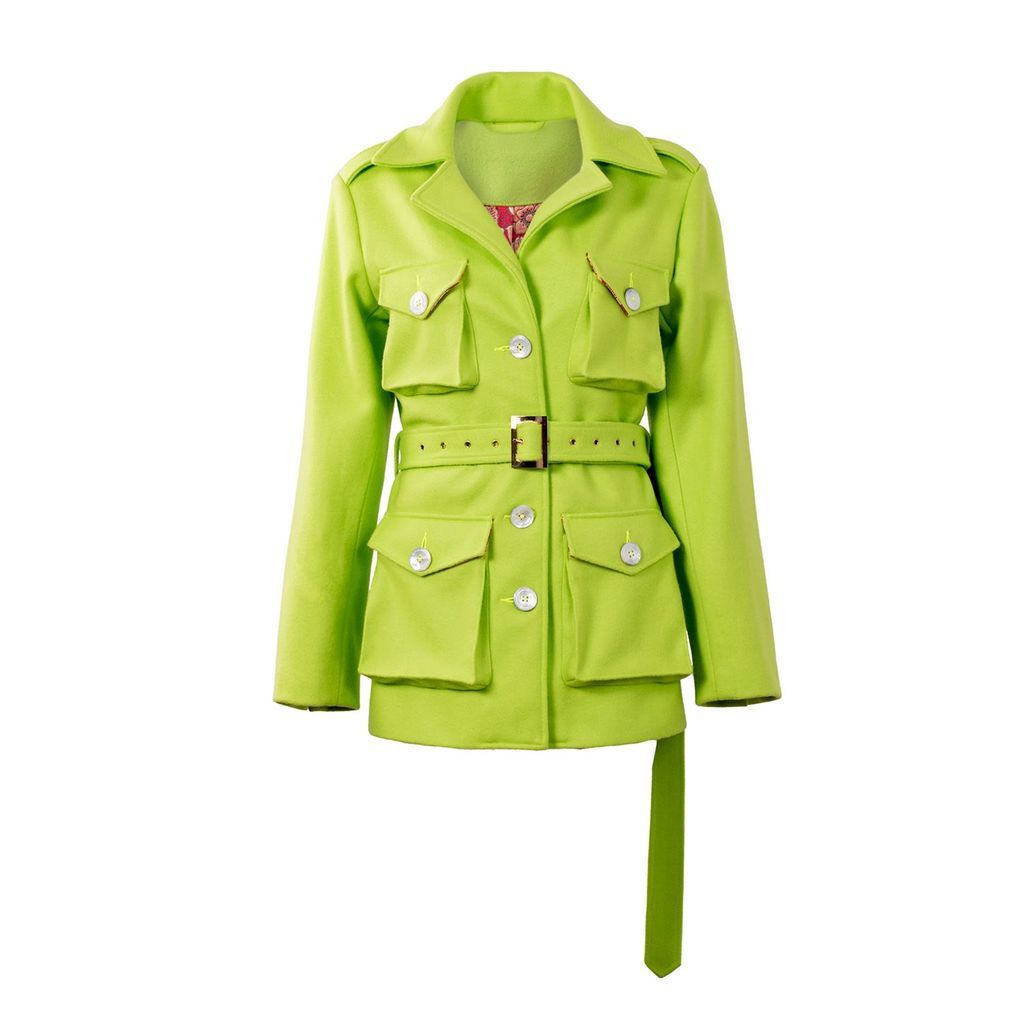 Women's Woman - Coat - Premium Felt Cotton - Lawyer - Lime Green In Modern Style Extra Small Yvette LIBBY N'guyen Paris
