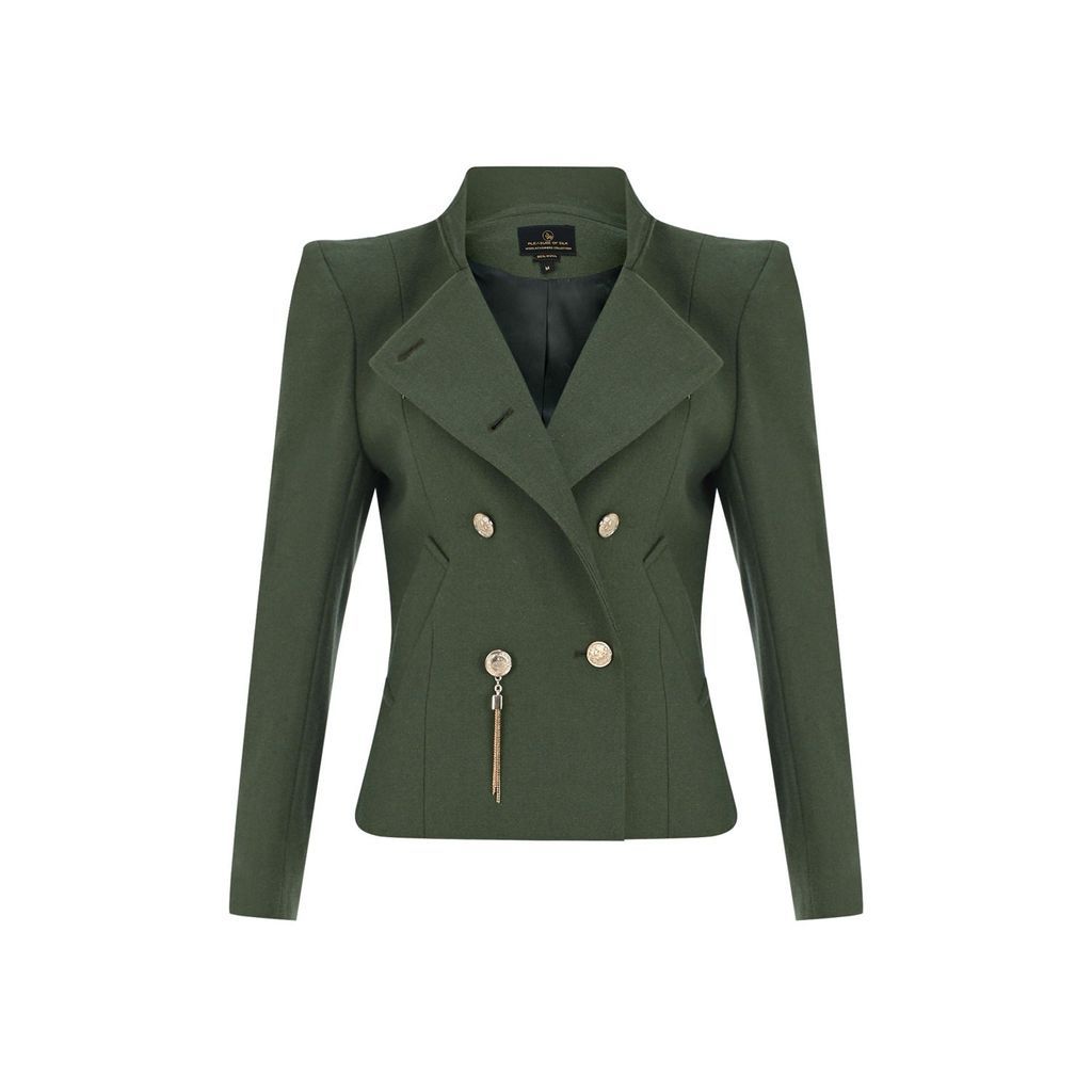 Women's Wool Touch Green Jacket - Green Small Pleasure Of Silk