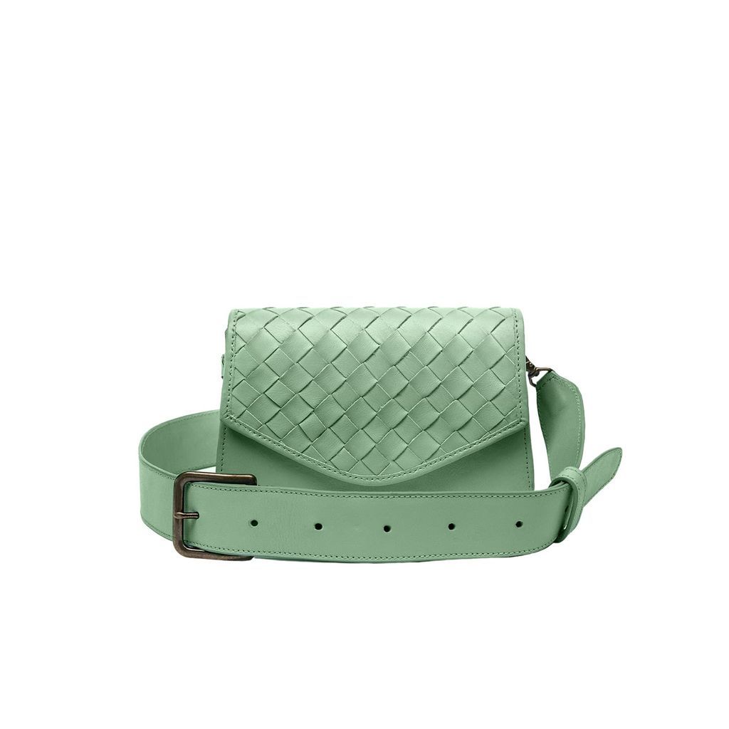 Women's Woven Leather Belt Bag - Green Deux Mains