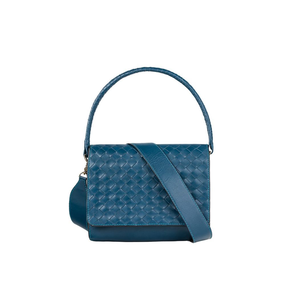 Women's Woven Leather Crossbody Bag Blue Deux Mains