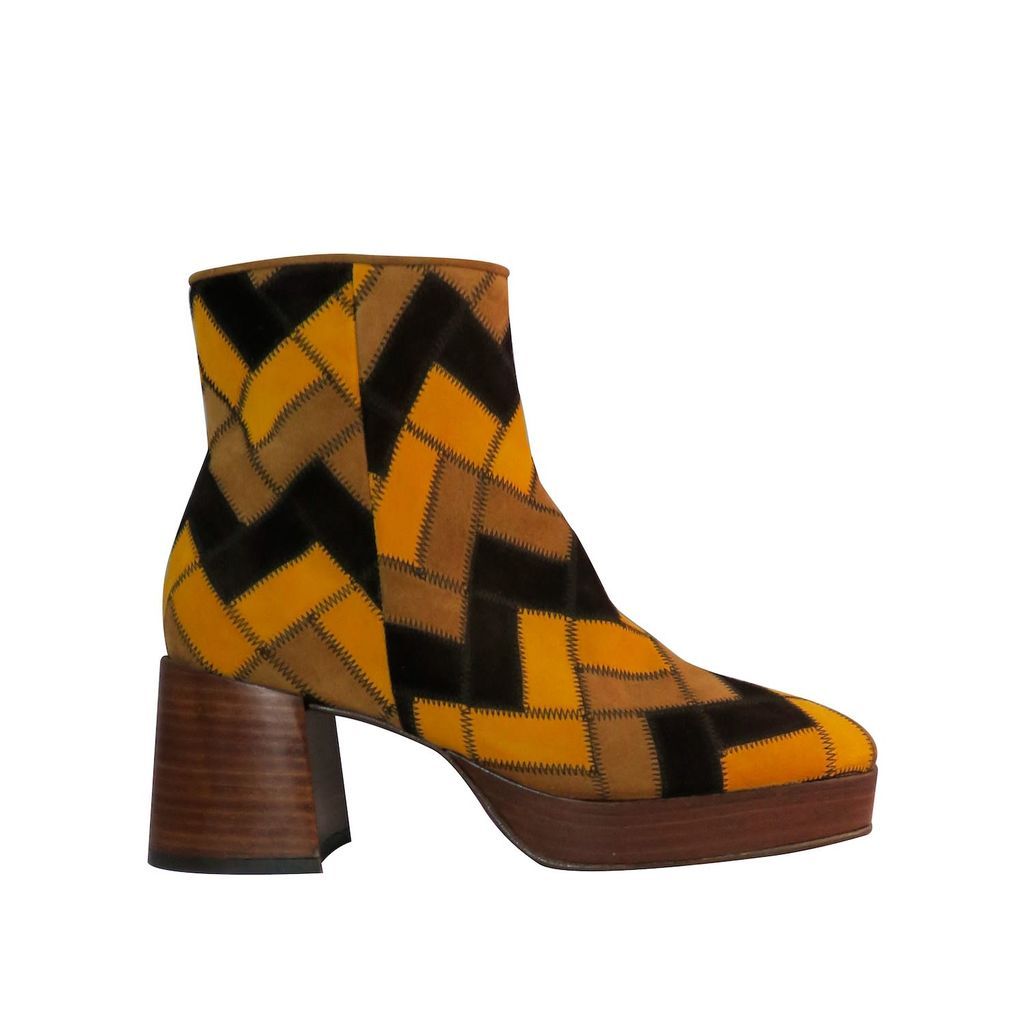 Women's Yellow / Orange / Brown Seye - Multitan Handmade Patchwork Platform Boots 3 Uk Atelier de Charlotte