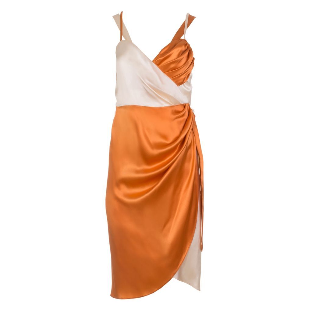 Women's Yellow / Orange / White Lea Silk Wrap Dress In Coral & Ivory Medium Roses Are Red