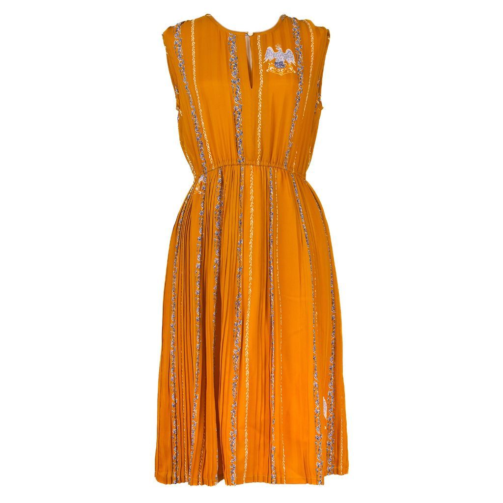 Women's Yellow / Orange Brown Sleeveless Vintage Dress With Little Eagles Print Small Sugar Cream Vintage