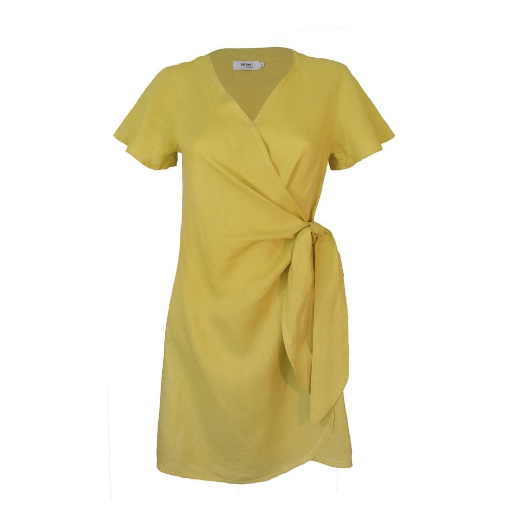 Women's Yellow / Orange Chartreuse Linen Lucca Wrap Dress Extra Small Larsen and co