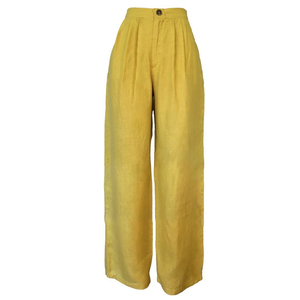 Women's Yellow / Orange Chartreuse Linen Portofino Trousers Medium Larsen and co