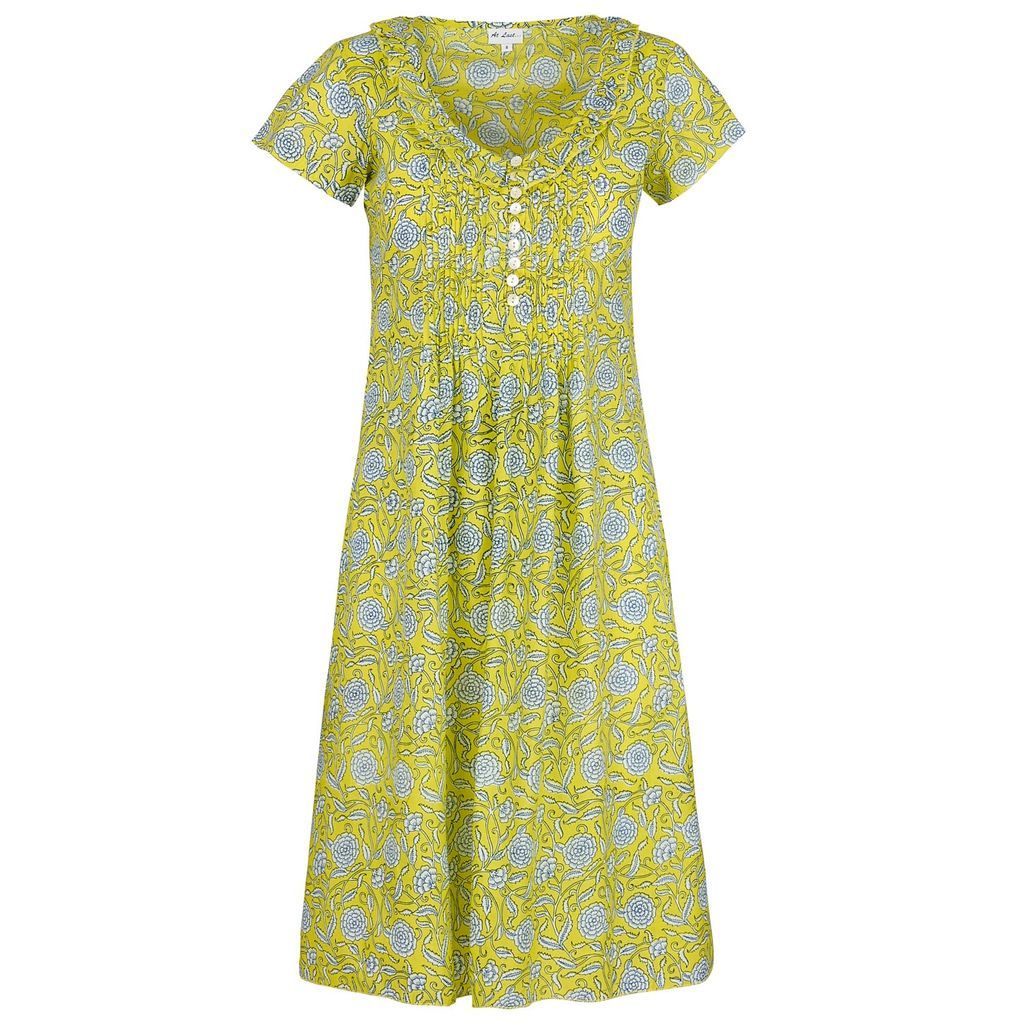Women's Yellow / Orange Cotton Karen Short Sleeve Day Dress In Canary Yellow With White & Navy Flower Extra Small At Last...