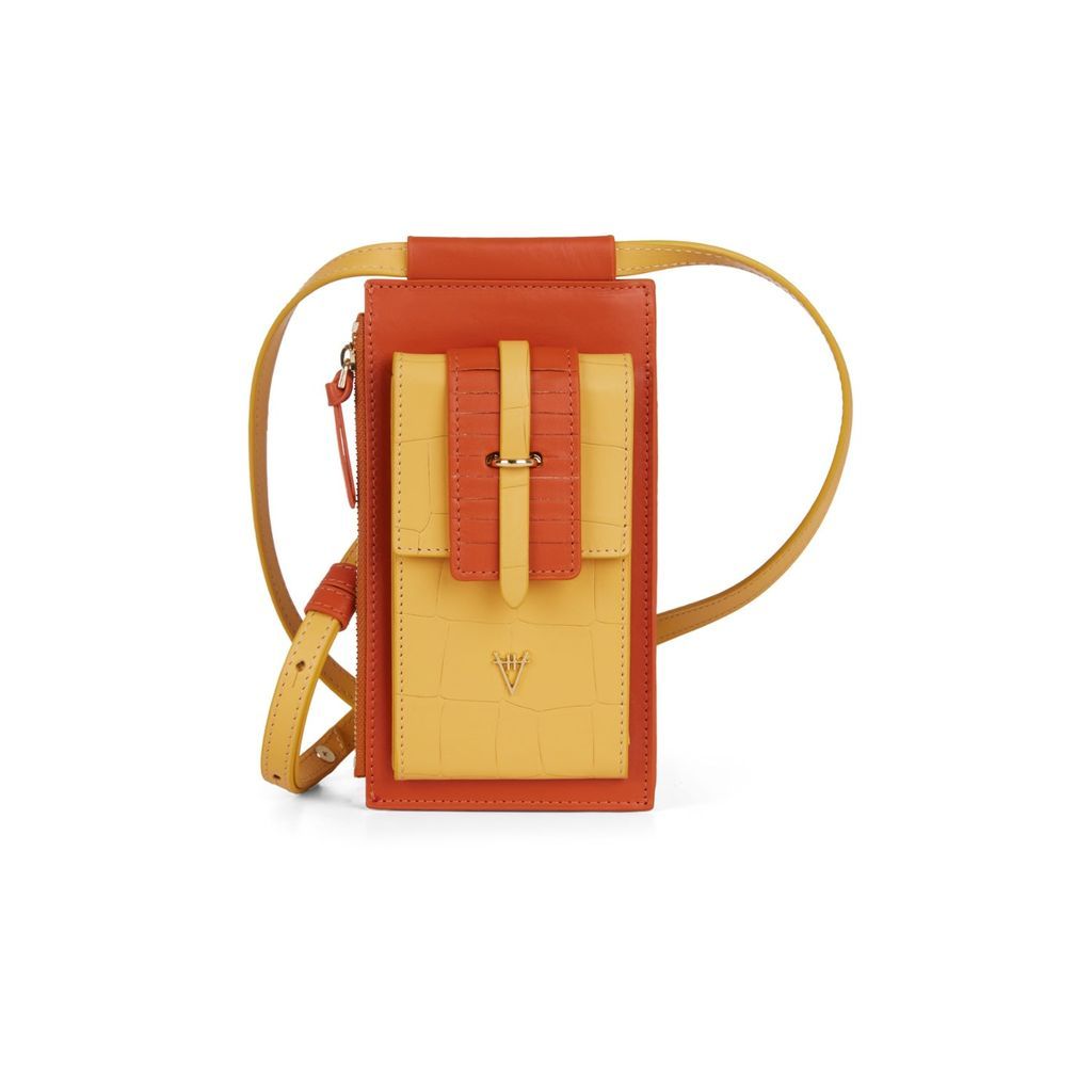 Women's Yellow / Orange Crossbody Phone Bag Croco Effect Honeycomb Burnt Orange Hiva Atelier
