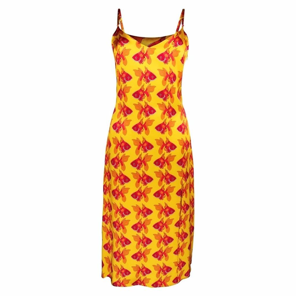 Women's Yellow / Orange Deep Ocean Yellow Printed Silk Dress Small SILE