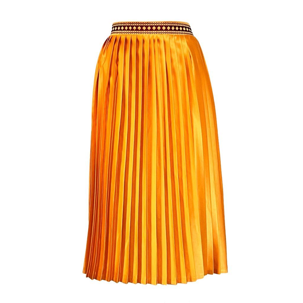 Women's Yellow / Orange Embroidered Pleated Midi Skirt In Mustard Yellow Small L2R THE LABEL