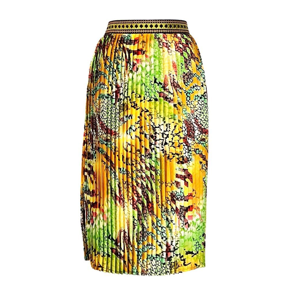 Women's Yellow / Orange Embroidered Pleated Midi Skirt In Yellow Animal Print Small L2R THE LABEL
