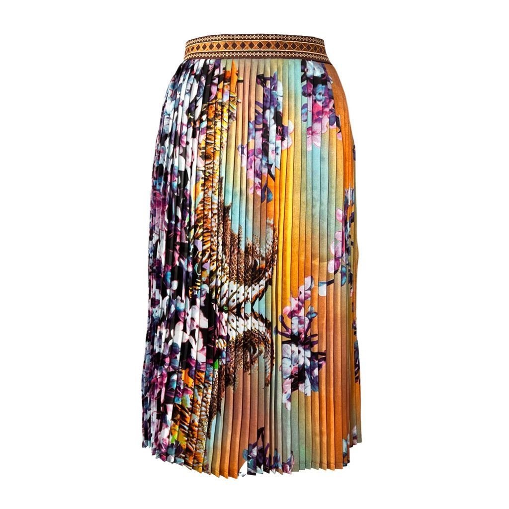 Women's Yellow / Orange Embroidered Pleated Midi Skirt In Floral Printed Orange Medium L2R THE LABEL