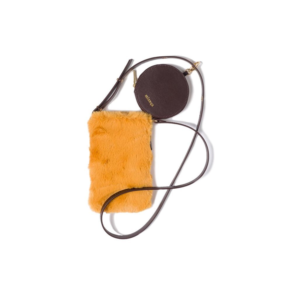Women's Yellow / Orange Fuji Vegan Apple Leather Faux Fur Phone Bag Yellow One Size Mianqa