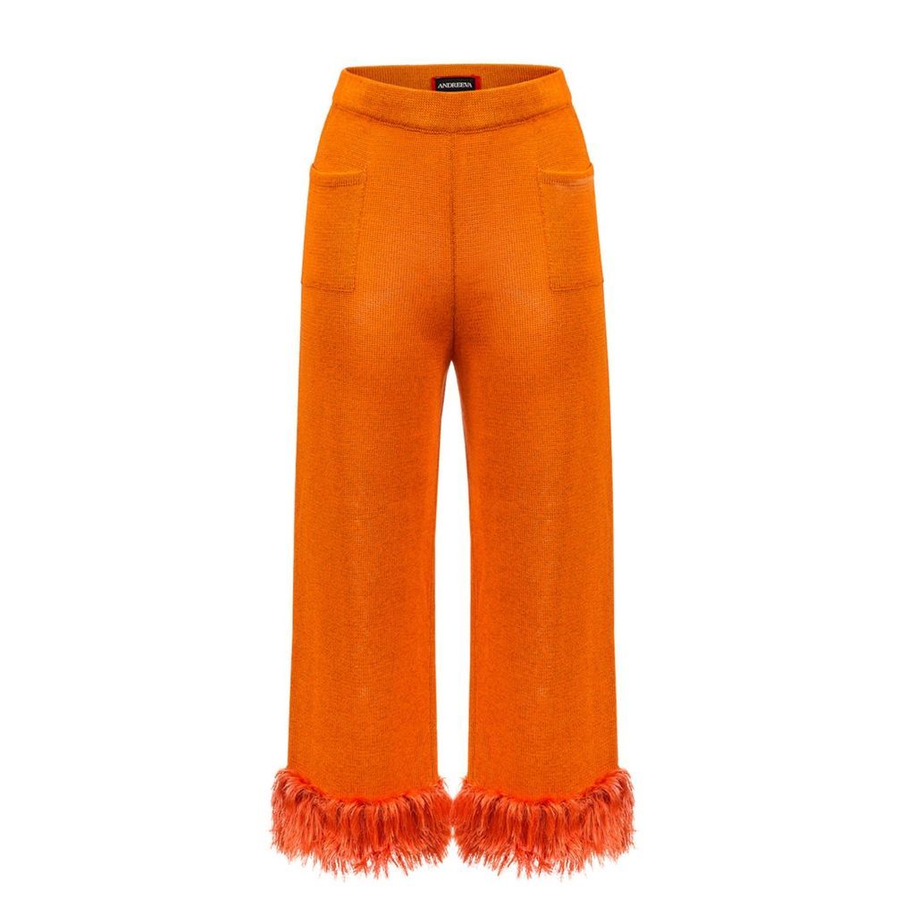 Women's Yellow / Orange Golden Poppy Knit Pants With Handmade Knit Details Extra Small ANDREEVA