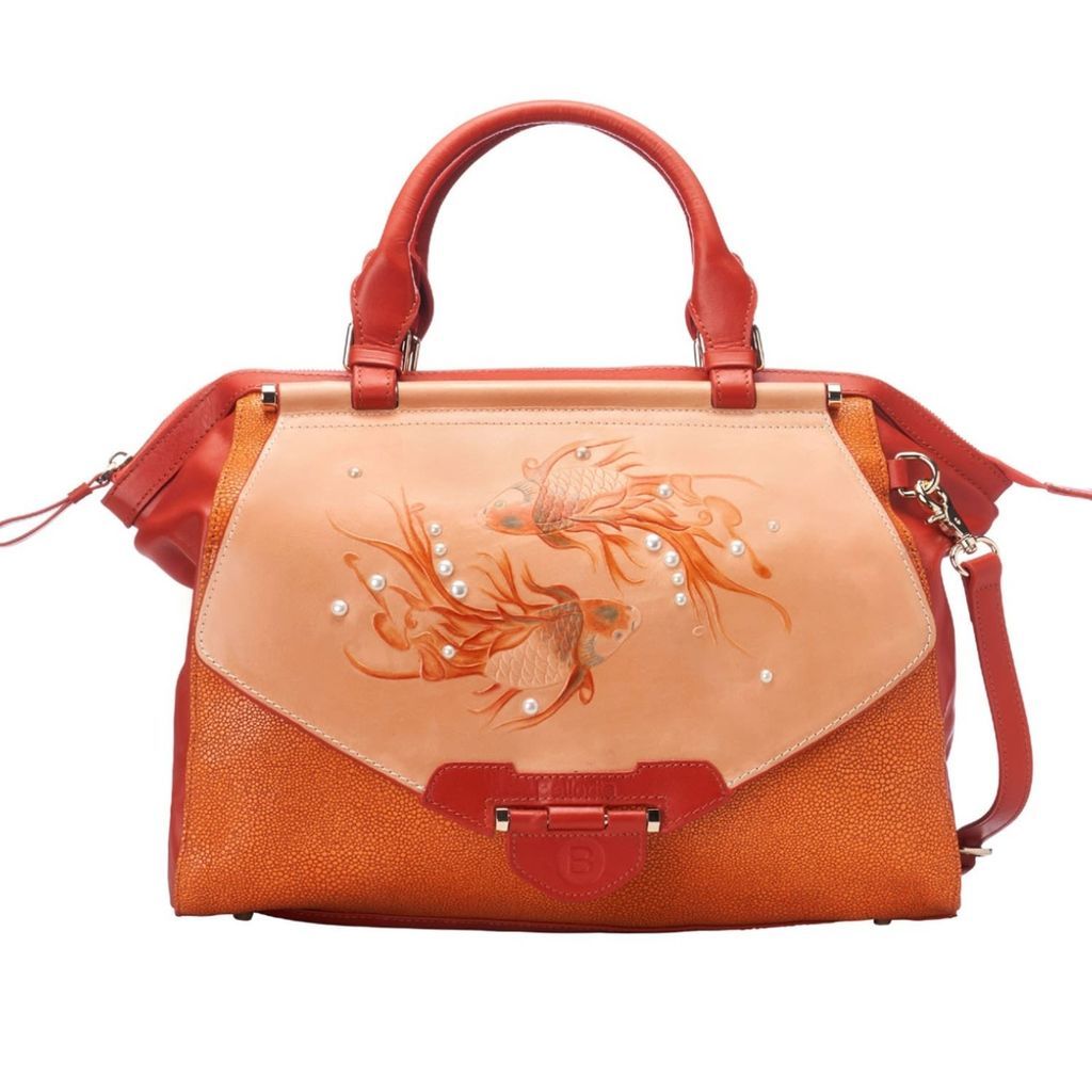 Women's Yellow / Orange Koi Satchel Leather Bag Large Orange Bellorita