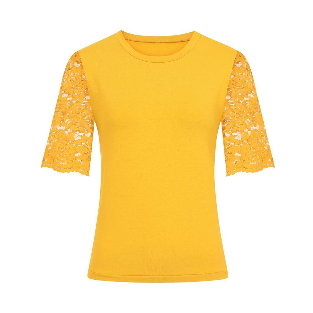 Women's Yellow / Orange Mustard Cotton Lace Sleeve T-Shirt Extra Small Sophie Cameron Davies