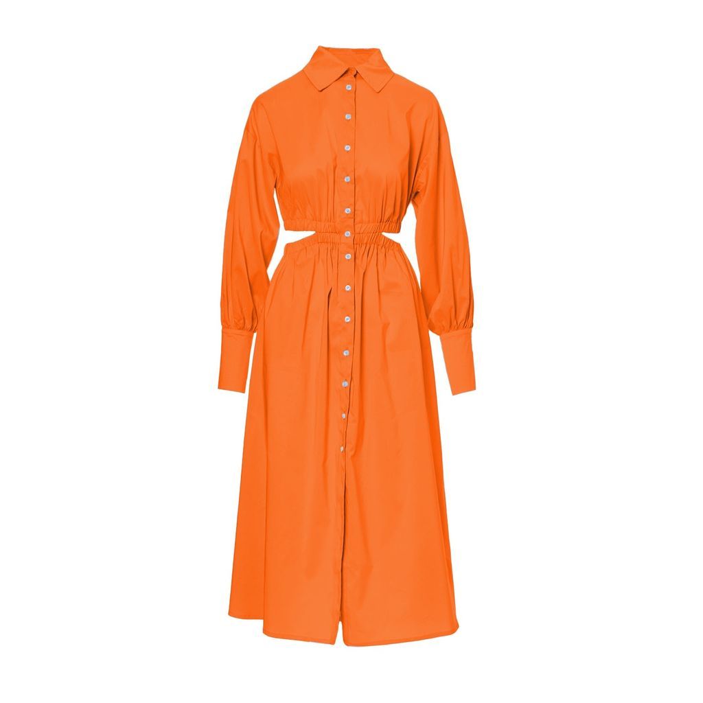 Women's Yellow / Orange Orange Midi Shirt Dress With Waist Cut-Out Extra Small BLUZAT