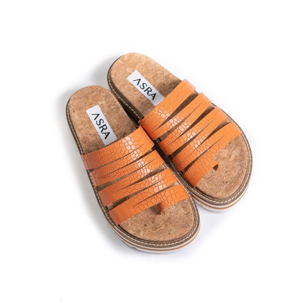 Women's Yellow / Orange Sallie Mandarin Croc Leather Flatform Sandal 3 Uk ASRA