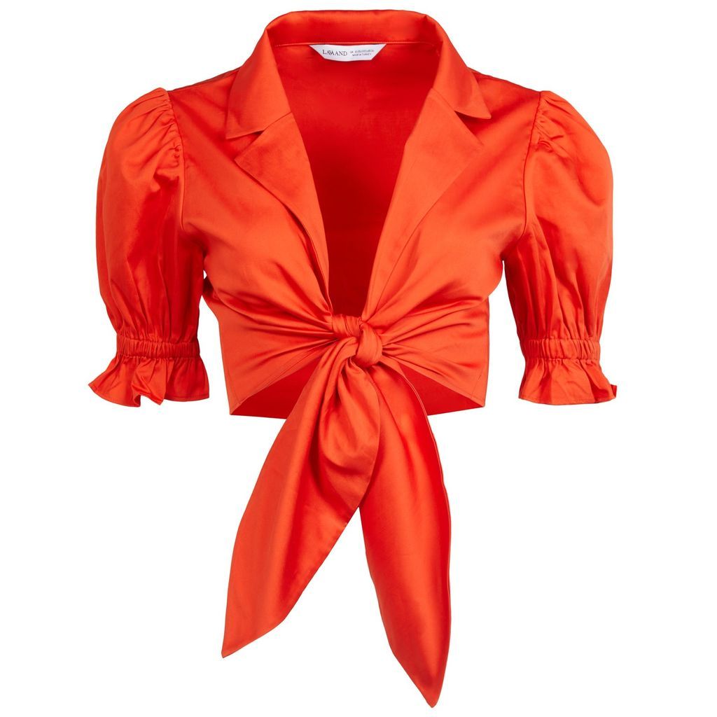 Women's Yellow / Orange The Aria Tie Front Shirt In Sunset Orange Xxs Lavaand
