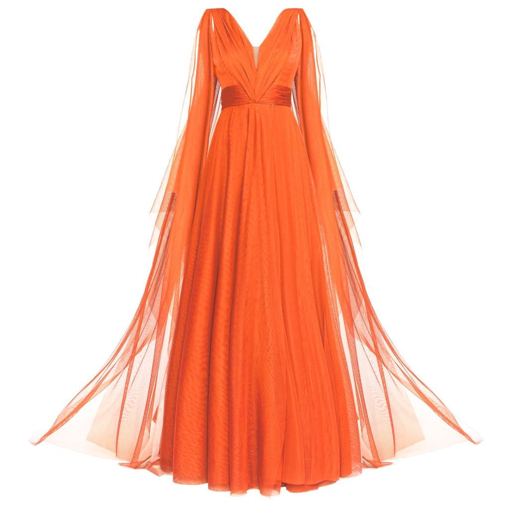 Women's Yellow / Orange Tulle Evening Gown Hot Orange Xxs Angelika Jozefczyk