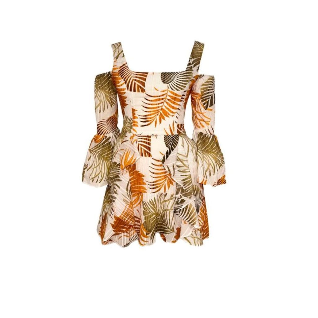 Women's Yellow / Orange Tropical-Palm Print Dress With Side Pockets Extra Small NAJELA LONDON