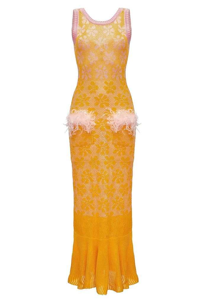 Women's Yellow / Orange Yellow Knit Dress With Feather Details Medium ANDREEVA