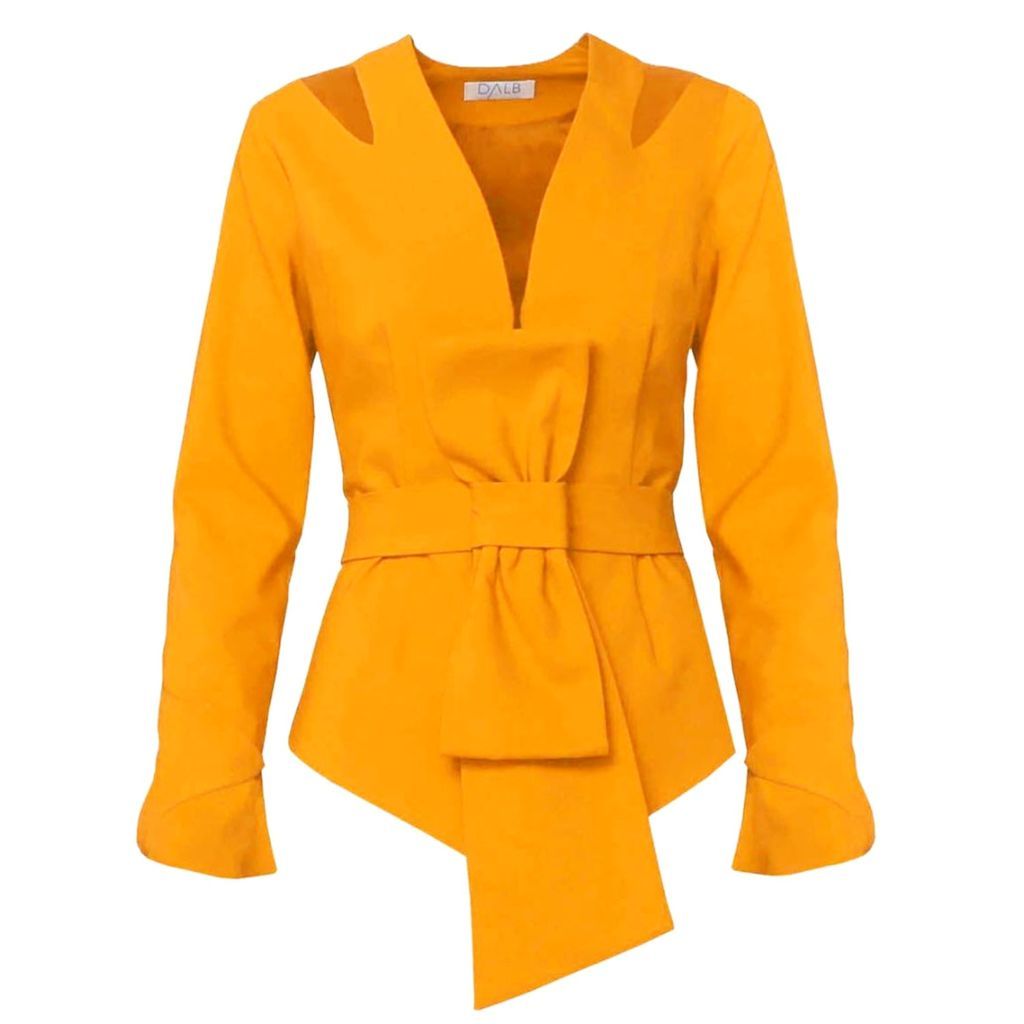 Women's Yellow / Orange Zori Belted Mustard Blazer With Shoulder Coutouts Small DALB