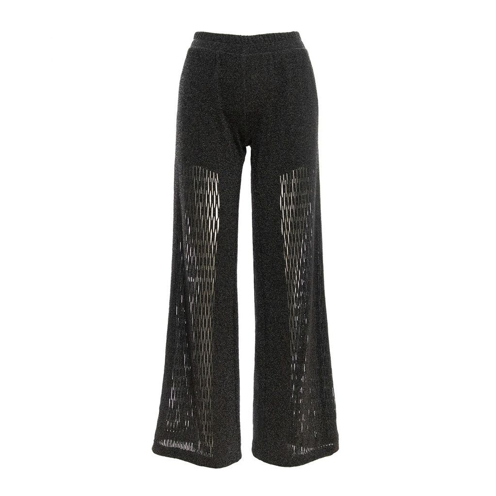 Women's Zig-Zag Lasercut Black Glitter Pants Extra Small Silvia Serban