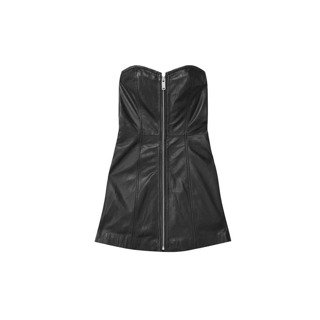 Women's Zip Leather Tube Dress - Black Leather Xxs Wolf & Badger