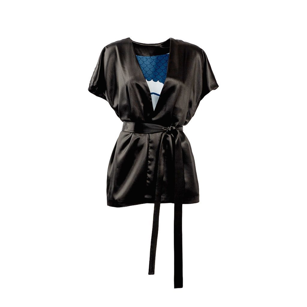 Women/ Men/ Unisex - Lacquer Silk Blazer In Kimono Style - Pearl Black - Sailor Moon Extra Small Yvette LIBBY N'guyen Paris