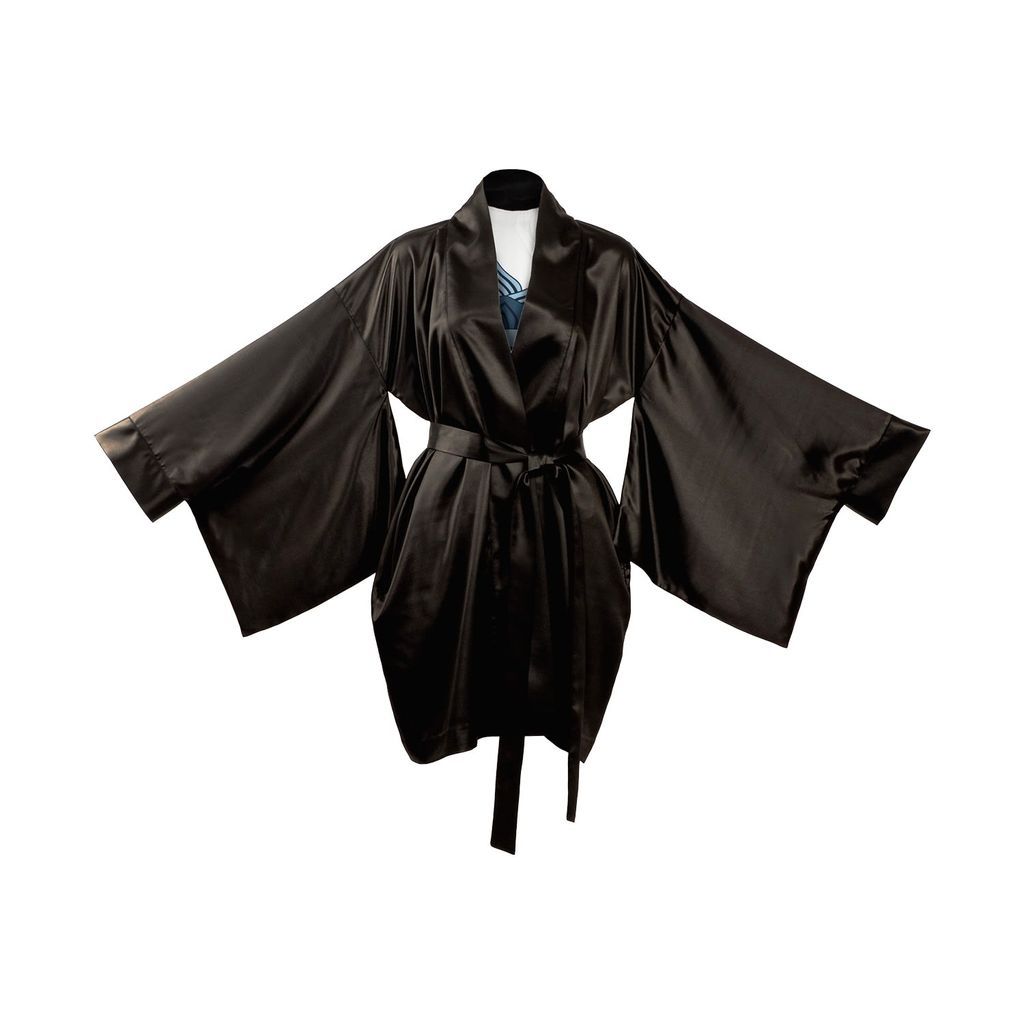 Women/ Men/ Unisex - Lacquer Silk Coat In Kimono Style - Pearl Black - Munchen Extra Small Yvette LIBBY N'guyen Paris