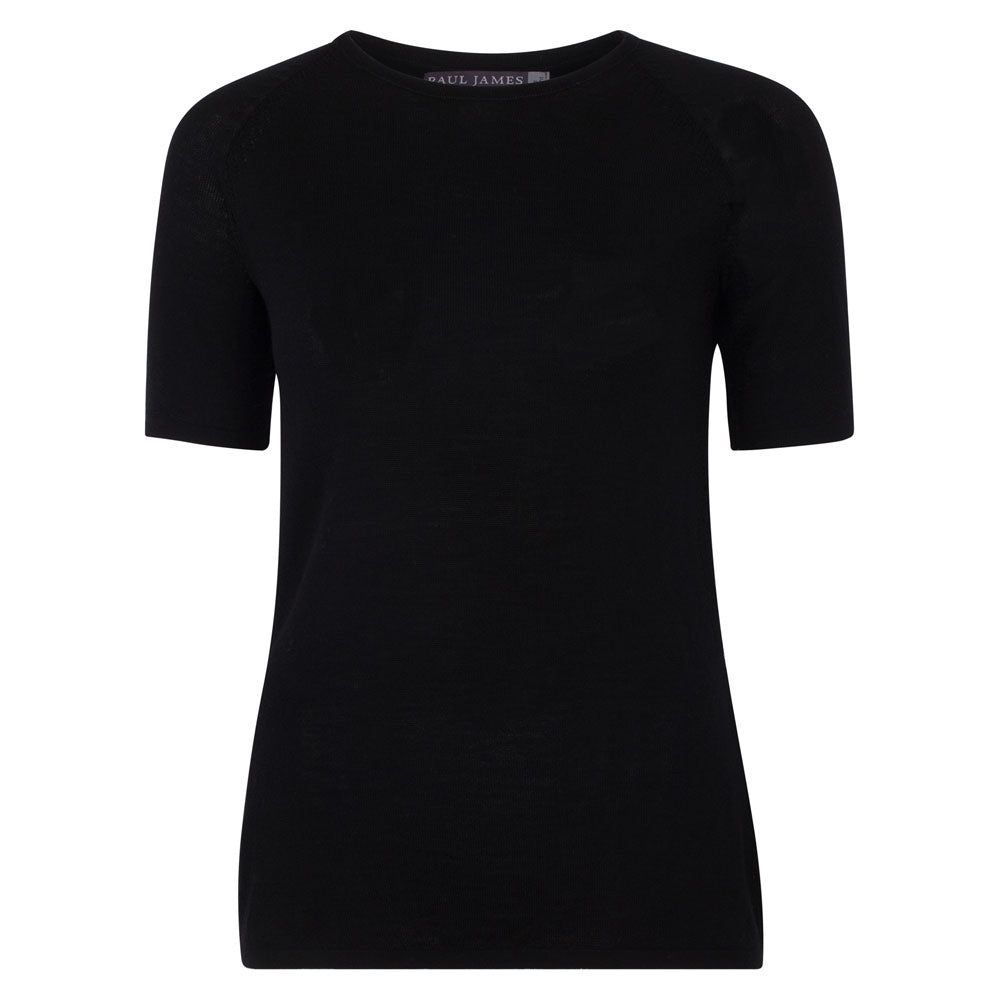 Womens Midweight Merino Activewear Selene T-Shirt - Black Small Paul James Knitwear