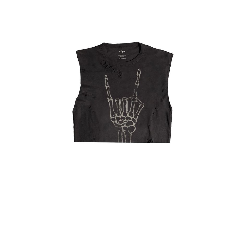 Womens Rock Cropped Thrasher Tank - Black Small Wolf & Badger
