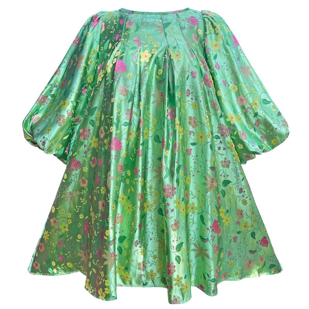 Women's Green Bambi Mint Satin Floral Puff Sleeve Dress Xs/S MADELEINE SIMON STUDIO