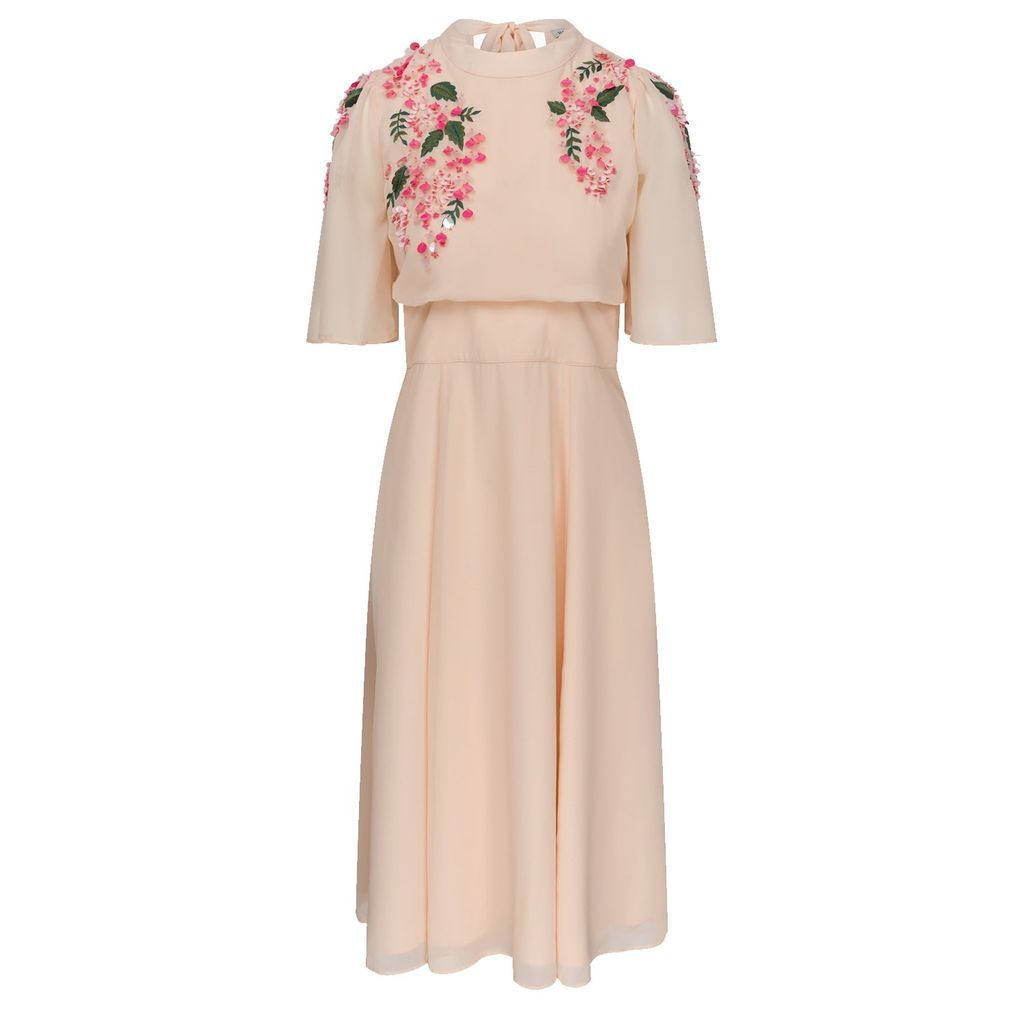 Women's Neutrals The Suki Embellished Midi Dress With Contrast Beading And Bow Tie Neck Detail Large Hope and Ivy