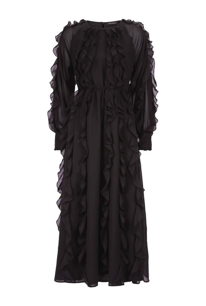 Women's Ruffle Chiffon Maxi Dress - Black Extra Small James Lakeland