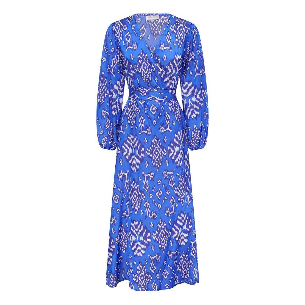 Women's Enraptured Bishop Sleeve Wrap Dress - Silk/Cotton - Blue One Size [et cetera] WOMAN