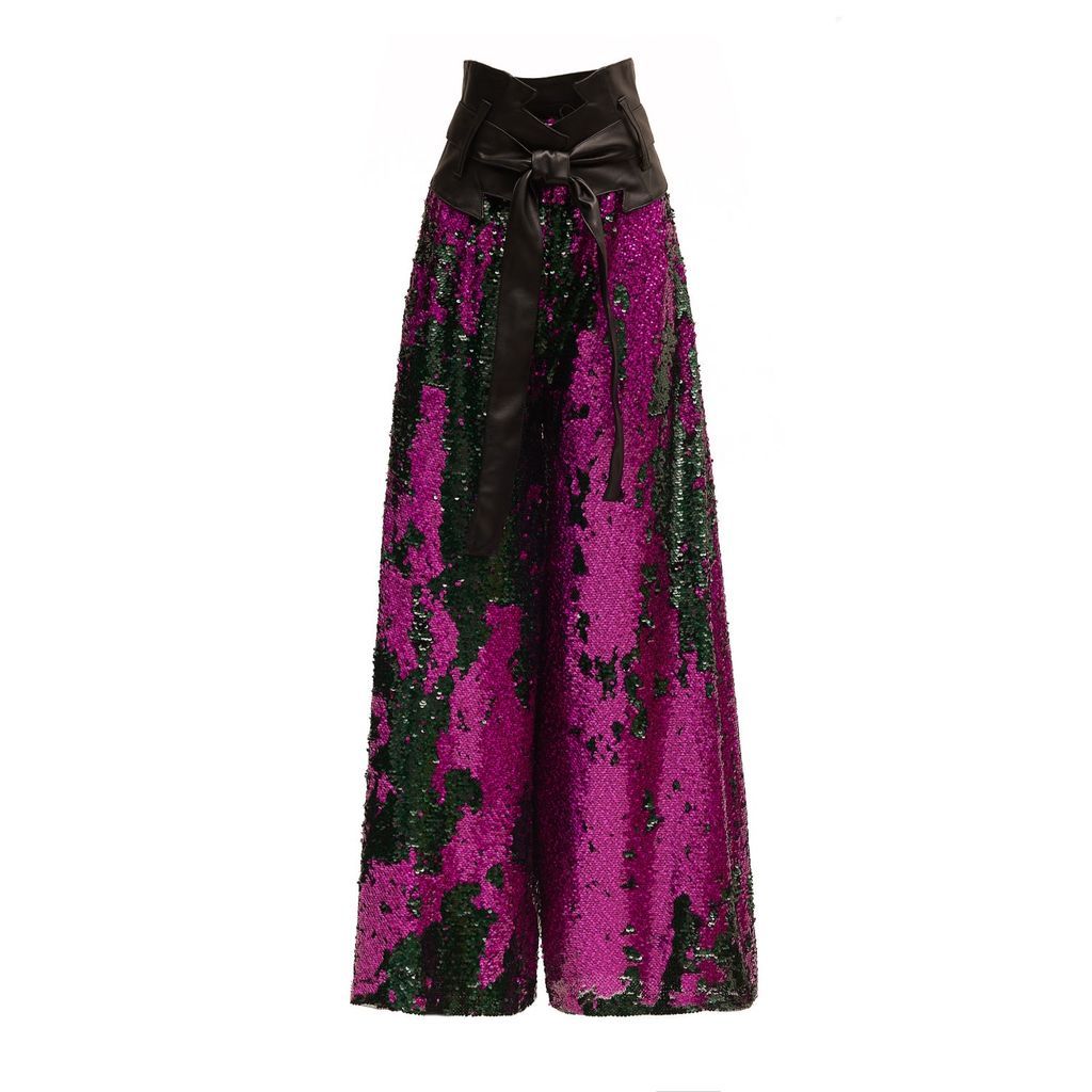 Women's Green / Pink / Purple Palazzo Trousers With Double-Sided Sequins Green Pink Extra Small Julia Allert