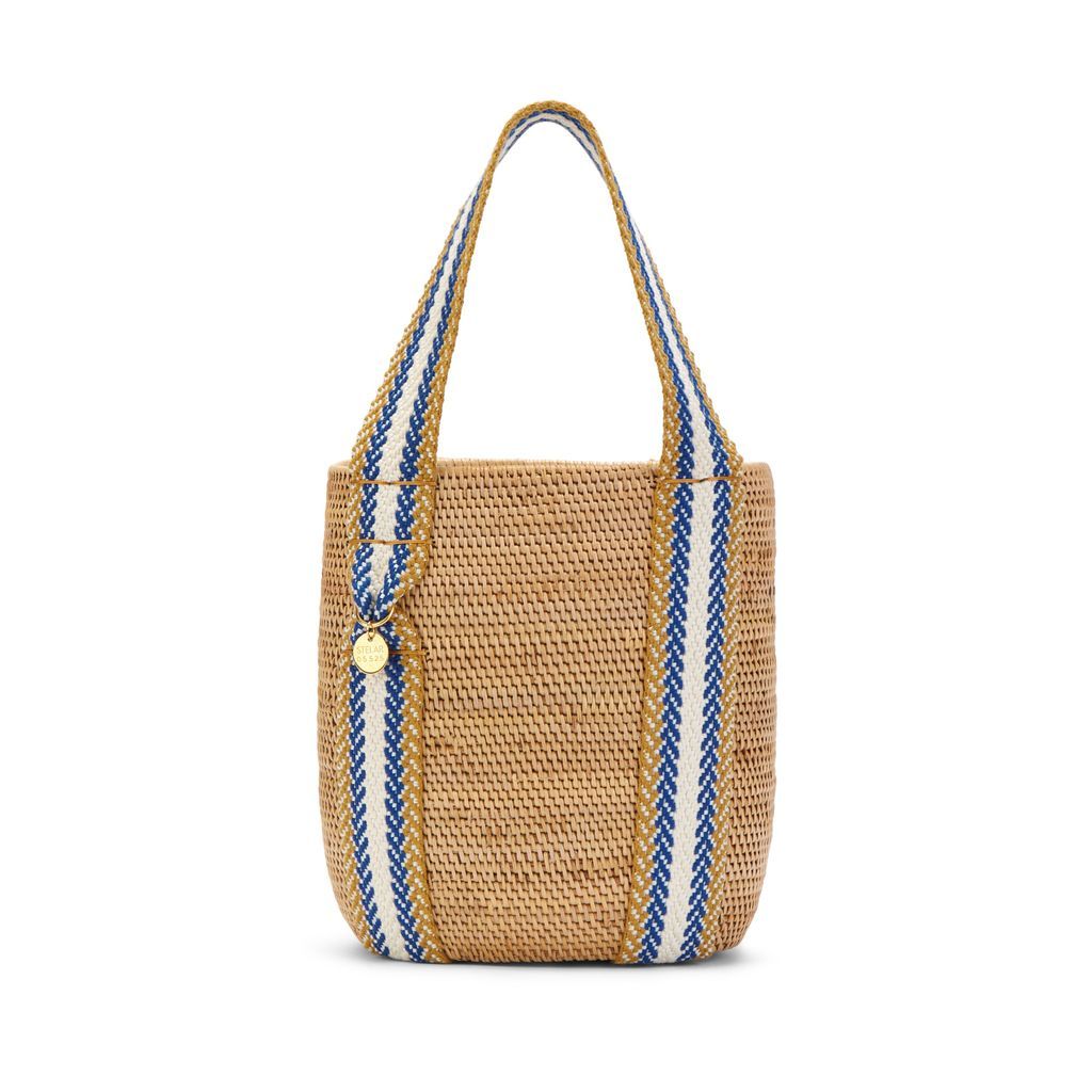 Women's Neutrals / Blue / White Sampela Handheld Bucket Bag - Natural With Blue Stripe One Size STELAR